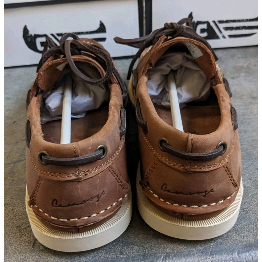 Canoos Golf Shoes Mens 7 Branson Brown Leather Boat Shoe Loafers Rubber Cleats - Picture 4 of 7